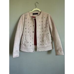 Zara Basic Outerwear Faux‎ Leather Suede Moto Jacket Studded Medium Pink
